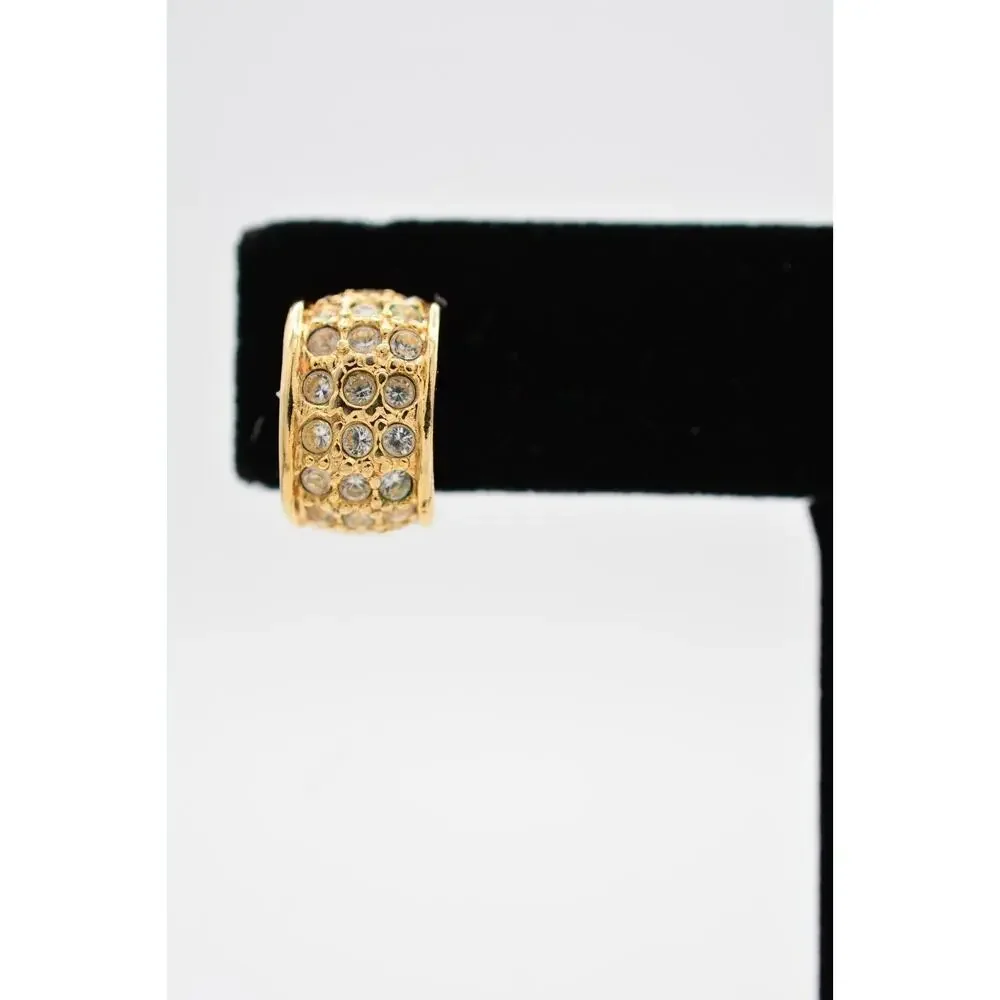 JJI Vintage Hoop Earrings Rhinestone Crystal Gold Tone Signed 9L